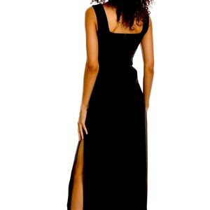 The Kooples Velour Panel Midi Dress in black with velour side panels